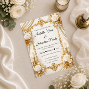 Zeitlose Elfenbein-Gold-Eleganz-Hochzeit Einladung