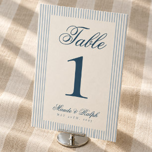 Zeitlose Hochzeit mit altem Geld in Blaustreifen Tischnummer