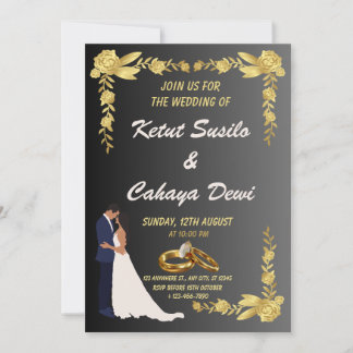 Zeitlose Hochzeit mit Braut und Bräutigam Einladung