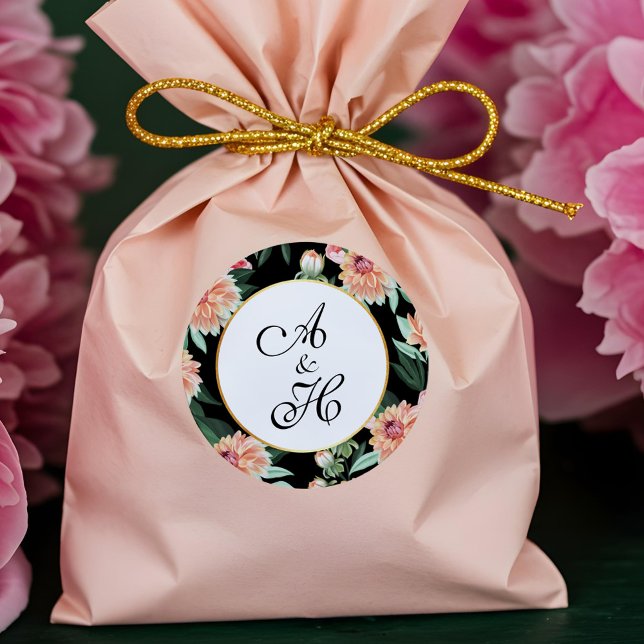 Zeitlose Hochzeitsmonographie Runder Aufkleber (Timeless Watercolor Floral Wedding Monogram Classic Round Sticker)