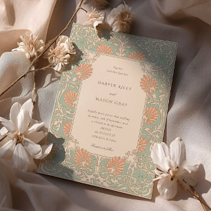 Zeitlose Jugendstil-Hochzeit im Meer und Peach Einladung