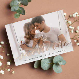 Zeitlose Kalligrafie-Foto-Save-the-Date-Karte Folieneinladung