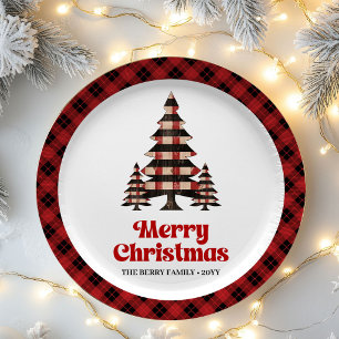 Zeitlose Karo-Weihnachts-Familienname-Papierteller Pappteller