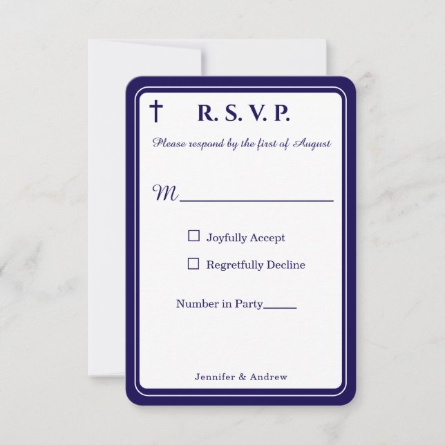 Zeitlose katholische monogrammierte Antwortkarte RSVP Karte (Vorderseite)