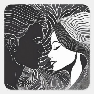 Zeitlose Kiss Black & White Liebe Silhouette Quadratischer Aufkleber