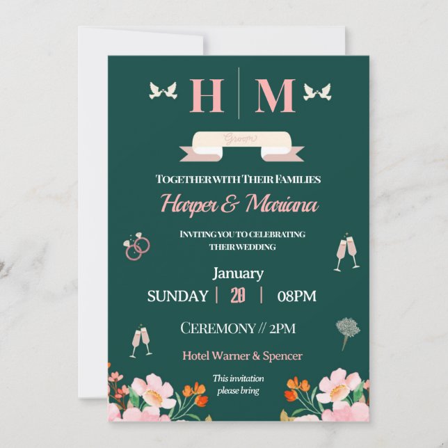 Zeitlose Liebe enthüllt unsere Einladung zur Hochz (Vorderseite)