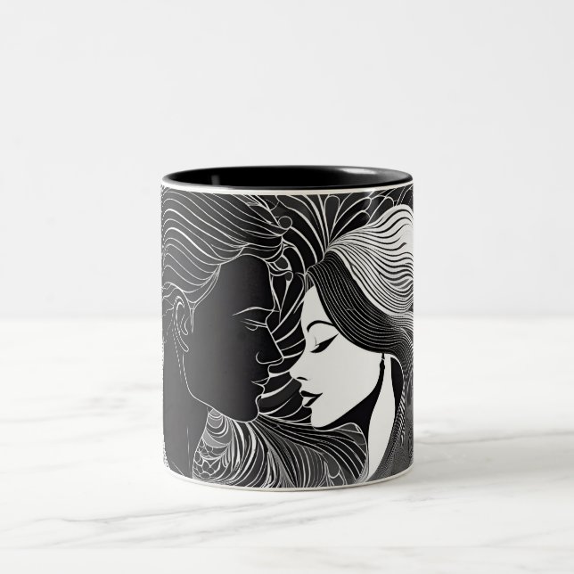 Zeitlose Liebe Schwarz-Weiß-Silhouette Zweifarbige Tasse (Mittel)