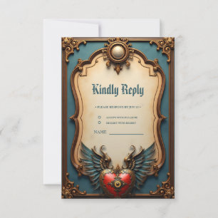 Zeitlose Liebe, surreale Eleganz im Steampunkstil RSVP Karte