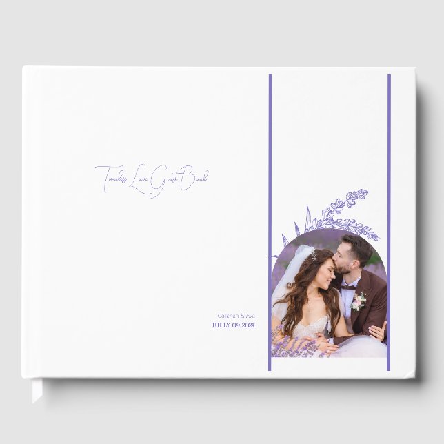 Zeitlose Liebe violette Blumen & Foto Gästebuch (Vorderseite)