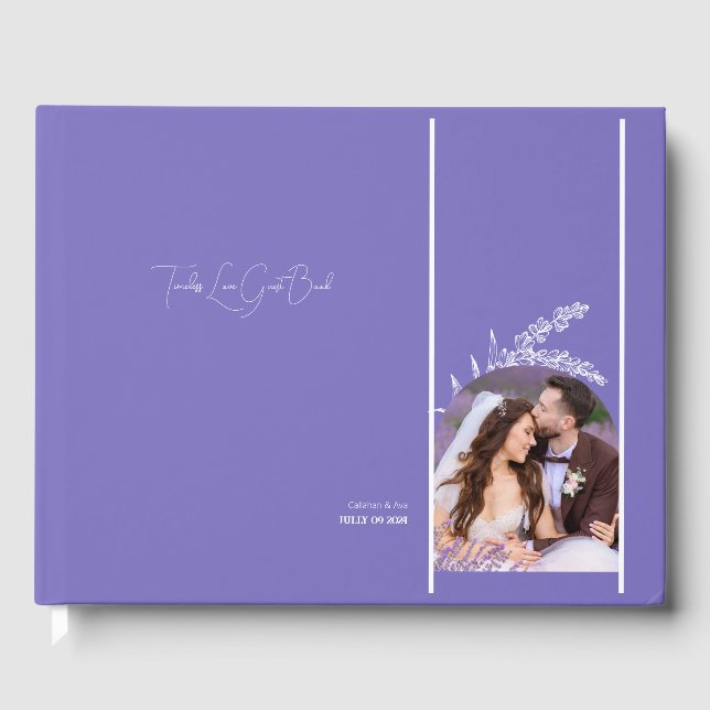 Zeitlose Liebe violette Blumen & Foto Gästebuch (Vorderseite)