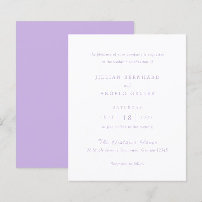 Zeitlose Lilac Classic Budget Einladung zur Hochze (Vorne/Hinten)