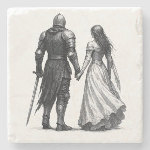Zeitlose mittelalterliche Romanze-Illustration Steinuntersetzer