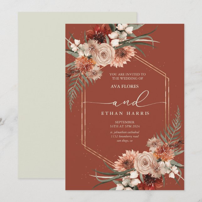 Zeitlose moderne Drehung Terracotta Frame Wedding Einladung (Vorne/Hinten)