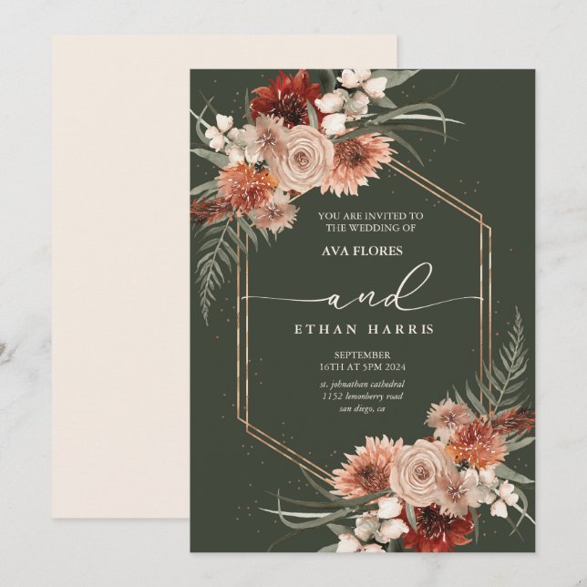 Zeitlose moderne Drehung Terracotta Frame Wedding Einladung (Vorne/Hinten)
