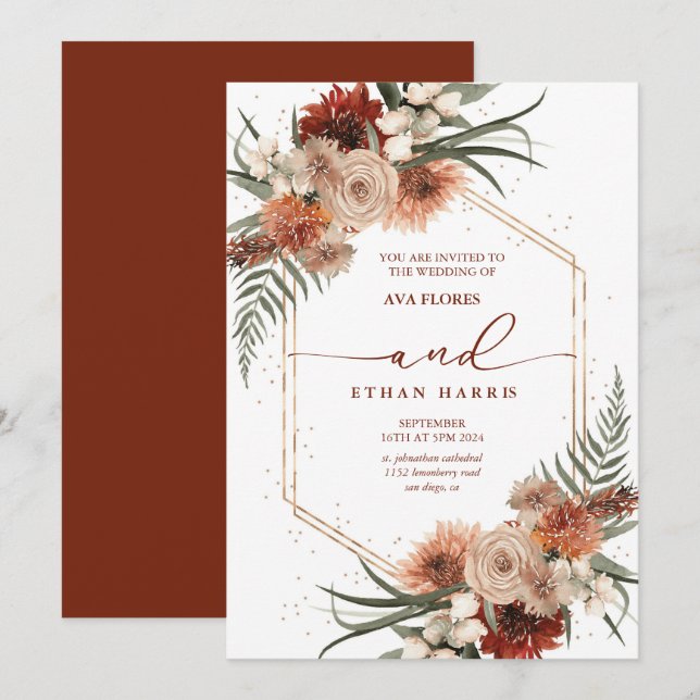 Zeitlose moderne Drehung Terracotta Frame Wedding Einladung (Vorne/Hinten)