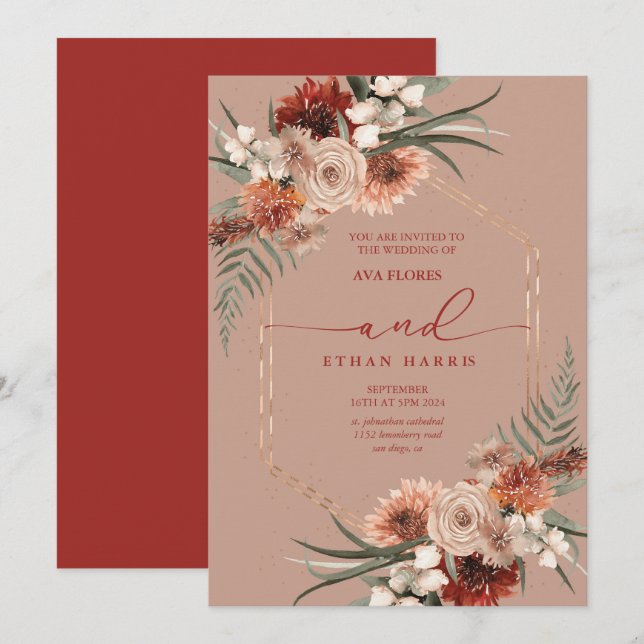 Zeitlose moderne Drehung Terracotta Frame Wedding Einladung (Vorne/Hinten)