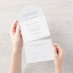Zeitlose Monogram Dusty Blue Elegant Wedding All In One Einladung