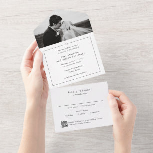 Zeitlose Monogram QR Code Moderne Hochzeit All In One Einladung