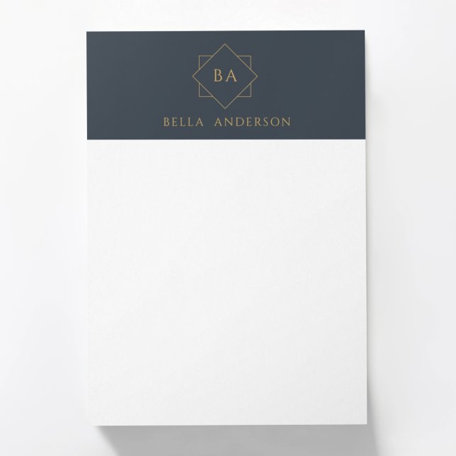 Zeitlose Navy Blue & Gold Initial Monogram Post-it Klebezettel (Von Creator hochgeladen)