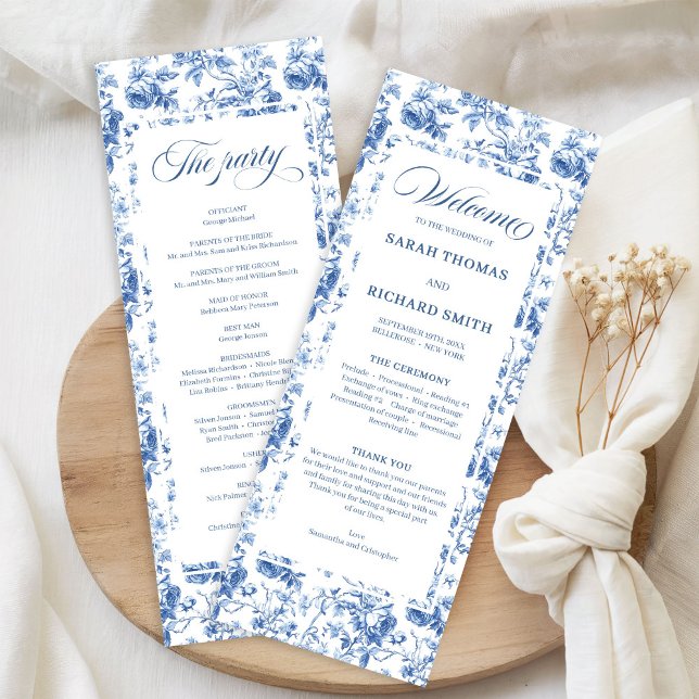 Zeitlose Navy-Rosen Floral-Toile-Hochzeitsprogramm Programm (Timeless Navy Roses Floral Toile Wedding Program)