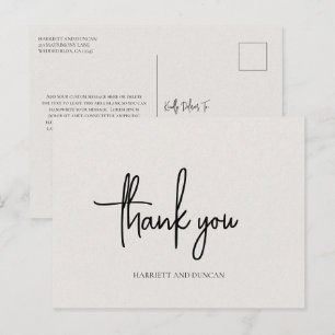 Zeitlose neutrale beige elegante Hochzeits-Dankesc Postkarte