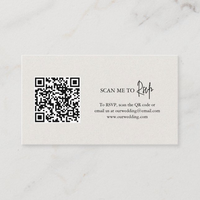Zeitlose neutrale Beige QR Code Elegante Hochzeit Begleitkarte (Vorderseite)