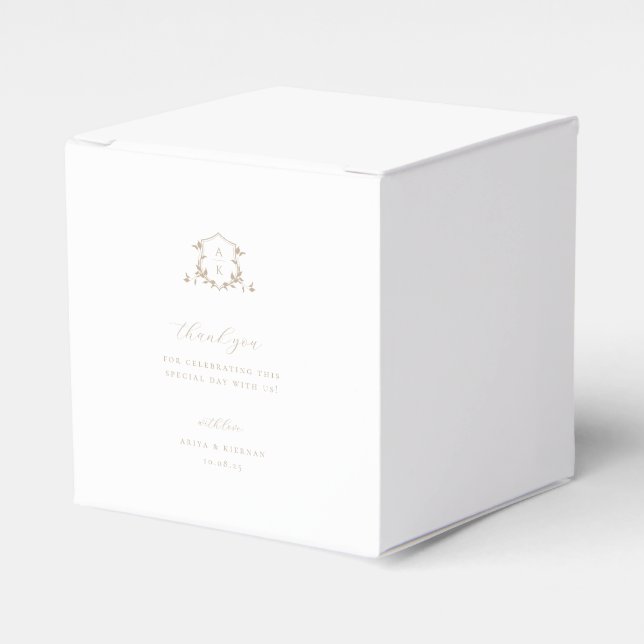 Zeitlose Reben Beige Wappen Hochzeit Monogramm Geschenkschachtel (Vorderseite)