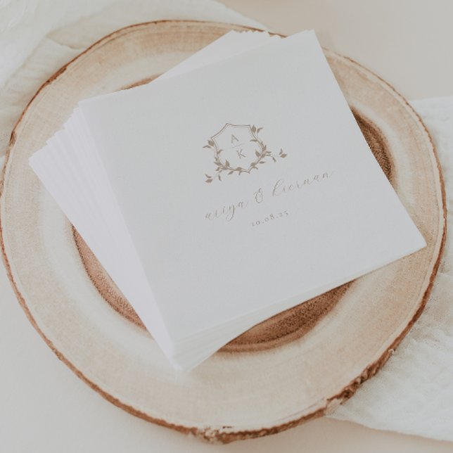 Zeitlose Reben Beige Wappen Hochzeit Monogramm Serviette (Von Creator hochgeladen)