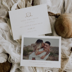 Zeitlose Reben Beige Wappen Monogram Foto Save The Date