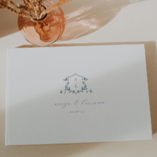 Zeitlose Reben Dusty Blue Wappen Wedding Monogram Gästebuch