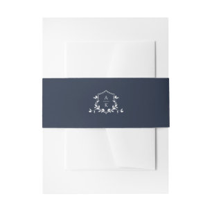 Zeitlose Reben Monogram Wappen Navy Einladungsbanderole