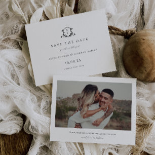 Zeitlose Reben Schwarzes Wappen Monogramm Foto Save The Date