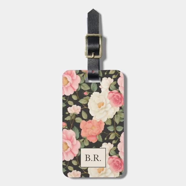 Zeitlose Rose Blush & Cream im Noir Elegante Gepäckanhänger (Vorderseite vertikal)