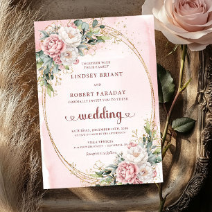Zeitlose Roségold-Blush-Grün-Hochzeitskarten Einladung