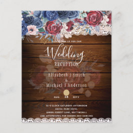 Zeitlose rustikale Blue Burgundy Blumenzange Hochz Flyer