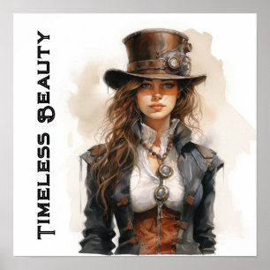 Zeitlose Schönheit Steampunk Junge Frau Poster