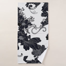 Zeitlose Schwarz-Weiß-Elegante Florals Badehandtuch