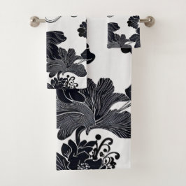 Zeitlose Schwarz-Weiß-Elegante Florals Badhandtuch Set