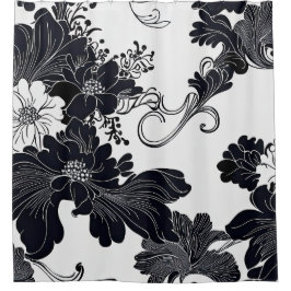 Zeitlose Schwarz-Weiß-Elegante Florals Duschvorhang