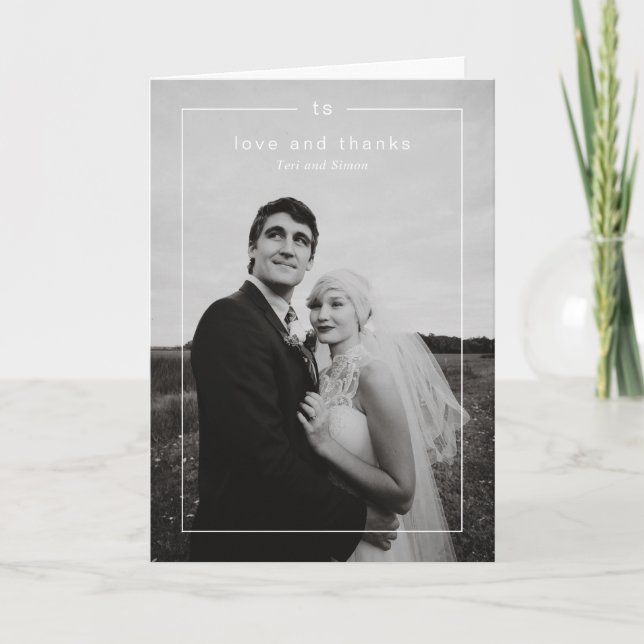 Zeitlose Schwarz-Weiß-Foto Moderne Hochzeit Dankeskarte (Vorderseite)