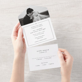 Zeitlose Schwarz-Weiß-Monogramm Moderne Hochzeit All In One Einladung
