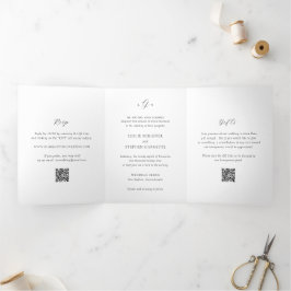 Zeitlose Schwarz-Weiß-QR-Code Elegante Hochzeit Dreifach Gefaltete Einladung