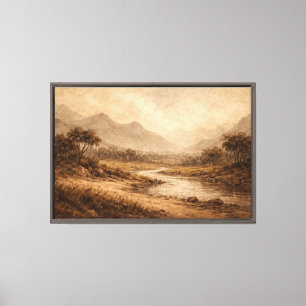 Zeitlose Sepia-Bergflusslandschaft Leinwanddruck