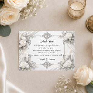 Zeitlose Silber-Elfenbein-Eleganz Hochzeit Dankeskarte