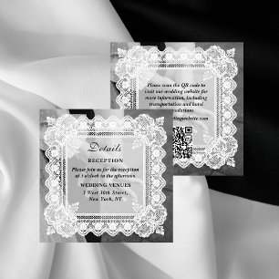 Zeitlose Spitze Foto QR Code Hochzeitsdetails Begleitkarte