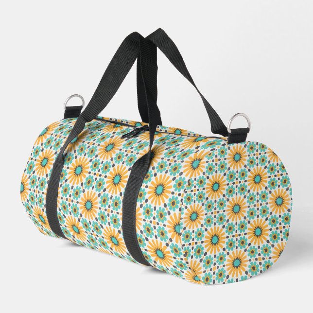 Zeitlose Tapisserie: farbenfroher Text zum marokka Duffle Bag (Linke Seite)