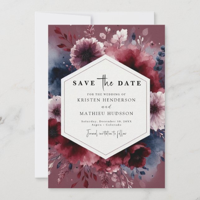 Zeitlose Typografie Burgundy Wedding Save The Date (Vorderseite)