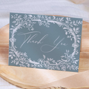 Zeitlose Vintage-Blumen Baby-Party in Blau Dankeskarte