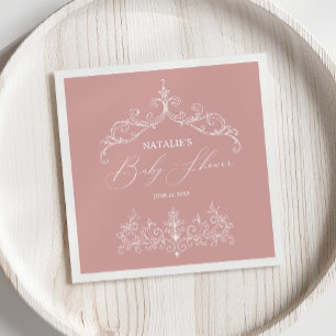 Zeitlose Vintage-Blumen-Baby-Party in Rosa Serviette