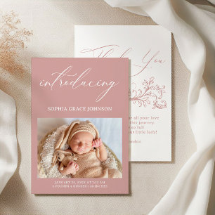 Zeitlose Vintage-Blumen-Rosa-Baby-Ankündigung Einladung